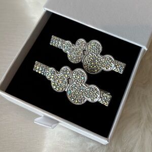 Set of 2 Fashion Mouse Ear Iridescent Rhinestone Hair Clips